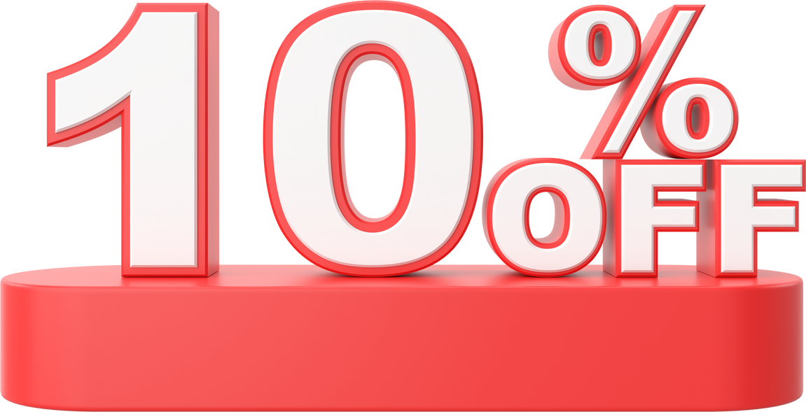 3D ten percent off. 10% off. 10% sale.